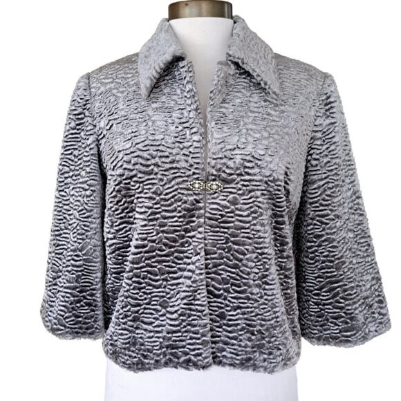 Jackie John Faux Persian Lamb Fur Dressy Jacket Topper in Platinum Gray - Picture 1 of 8